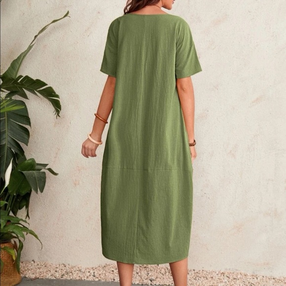 BoHo Chic Green Dress With Pockets - Picture 4 of 5